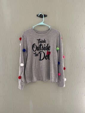 Disney Gray Long-Sleeve Tee with Multicolor Pom Poms